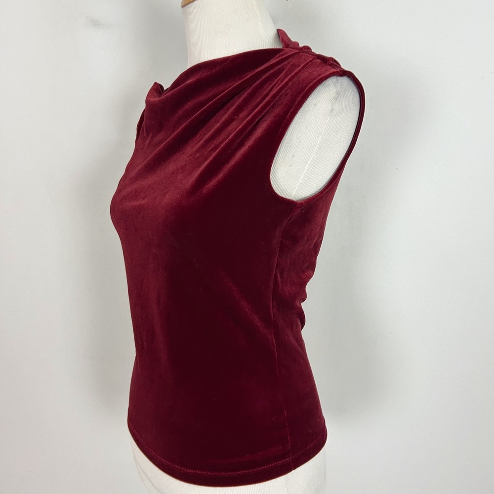New WHBM Red Velvet Top OTS Aymmetric Neckline Holiay Size XS - Picture 2 of 7